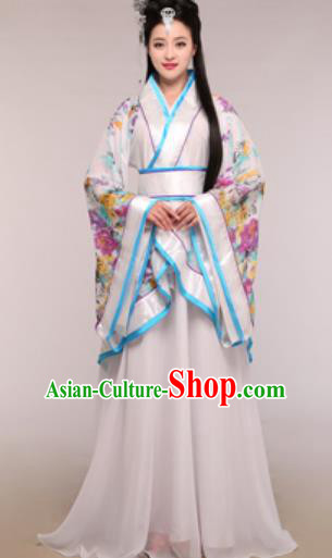 Traditional Chinese Ancient Palace Lady Costume Han Dynasty Princess White Hanfu Dress for Women