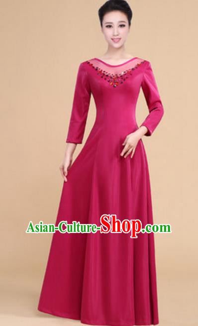 Top Grade Chorus Group Choir Wine Red Full Dress, Compere Stage Performance Modern Dance Costume for Women