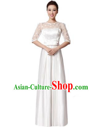 Top Grade Chorus Singing Group Modern Dance White Dress, Compere Classical Dance Costume for Women