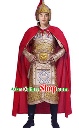 Traditional Chinese Ancient General Costume Historical Body Armor and Helmet Complete Set