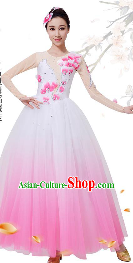 Top Grade Chinese Classical Dance Pink Dress, Compere Stage Performance Choir Costume for Women