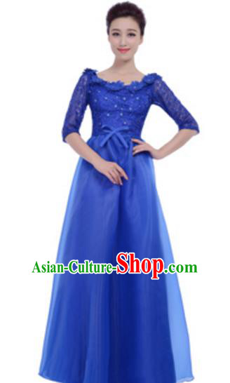 Top Grade Chorus Group Royalblue Full Dress, Compere Stage Performance Choir Costume for Women