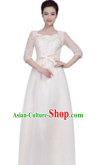Top Grade Chorus Group White Full Dress, Compere Stage Performance Choir Costume for Women