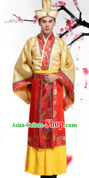 Traditional Chinese Ancient Emperor Costume Han Dynasty Imperator Historical Clothing and Headwear Complete Set