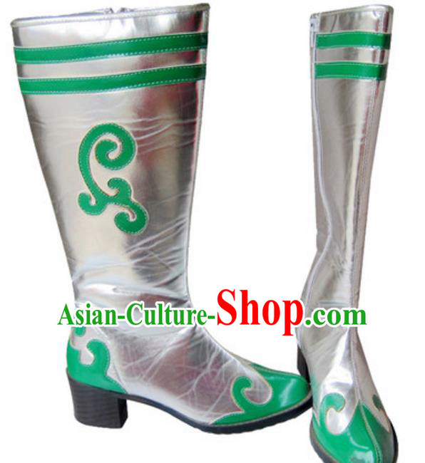 Chinese Traditional Zang Nationality Dance Shoes, Tibetan Minority Folk Dance Boots for Women