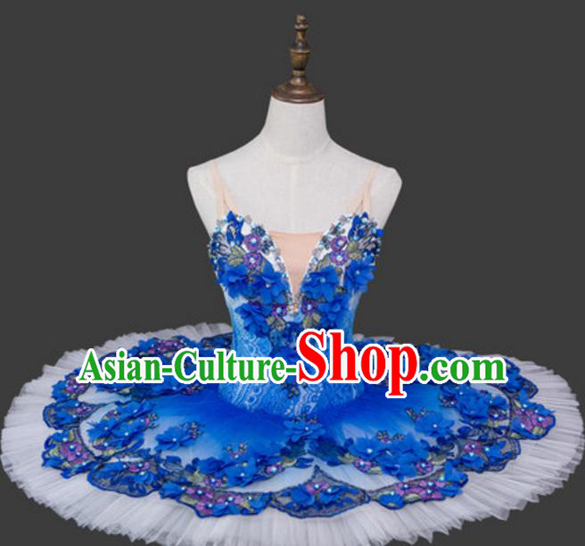 Top Grade Ballet Dance Costume Blue Bubble Dress Ballerina Dance Tu Tu Dancewear for Women