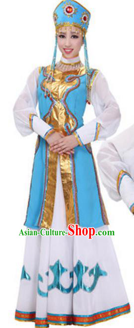 Traditional Chinese Mongol Nationality Costume, Chinese Mongolian Ethnic Dance Dress Clothing for Women
