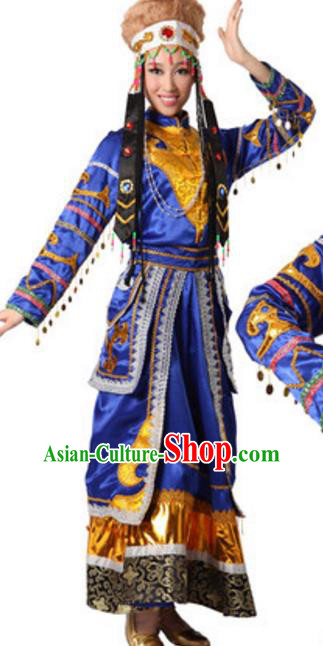 Traditional Chinese Mongolian Nationality Costume, Chinese Mongols Ethnic Dance Dress Clothing and Hat for Women