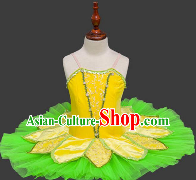 Top Grade Ballet Swan Dance Costume Green Veil Dress Ballerina Skirt Tu Tu Dancewear for Women