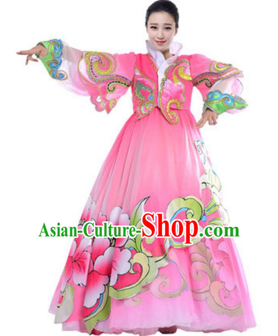 Traditional Chinese Koreans Nationality Pink Dress, China Korean Ethnic Dance Costume for Women
