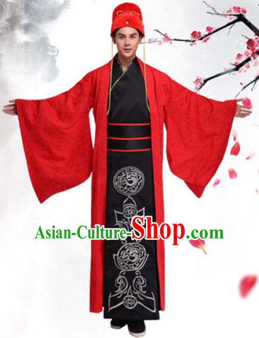 Chinese Ancient Bridegroom Wedding Costume Han Dynasty Scholar Historical Clothing for Men