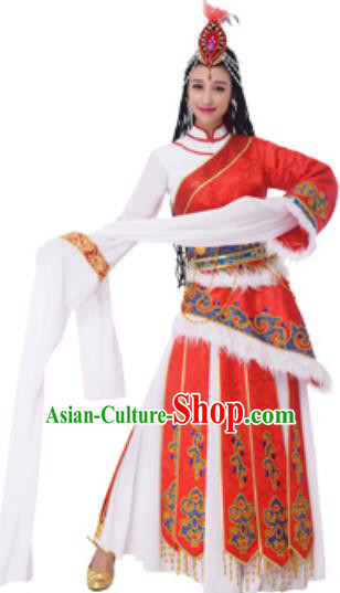 Traditional Chinese Zang Nationality Princess Pink Dress, China Tibetan Ethnic Dance Costume and Headwear for Women