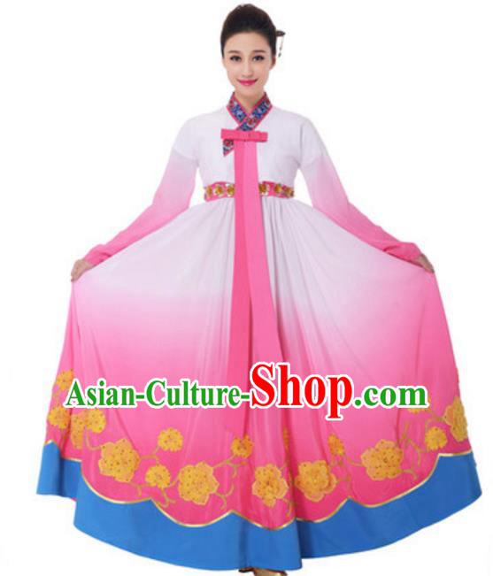 Traditional Chinese Korean Nationality Princess Pink Dress, China Koreans Minority Ethnic Dance Costume for Women