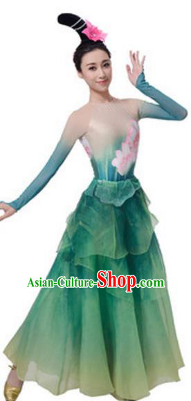 Top Grade Chinese Classical Dance Green Dress Stage Performance Lotus Dance Costume for Women