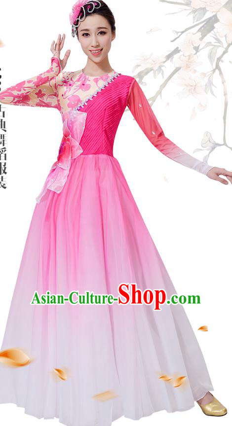 Top Grade Chinese Classical Dance Pink Dress Stage Performance Lotus Dance Costume for Women