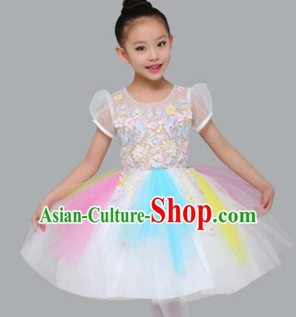Top Grade Modern Dance White Bubble Dress Stage Performance Chorus Costume for Kids
