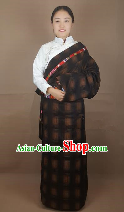 Chinese Traditional Zang Nationality Costume, China Tibetan Heishui Dance Clothing for Women