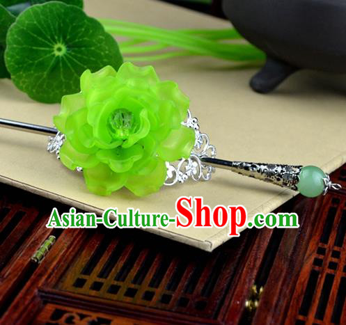 Chinese Traditional Ancient Hair Accessories Hanfu Hairpins Green Peony Hairdo Crown Headwear for Women