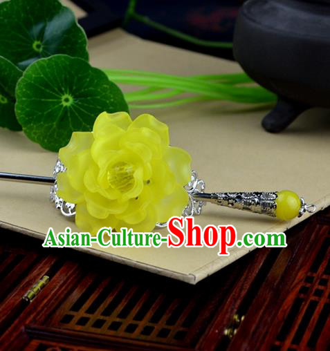 Chinese Traditional Ancient Hair Accessories Hanfu Hairpins Yellow Peony Hairdo Crown Headwear for Women