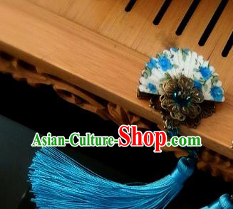 Chinese Traditional Ancient Hair Accessories Hanfu Hairpins Blue Tassel Hair Stick Headwear for Women