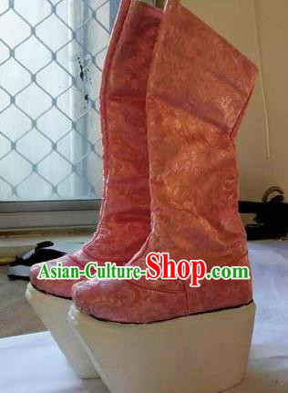 Chinese Traditional Pink Boots Beijing Opera Diva Shoes for Women