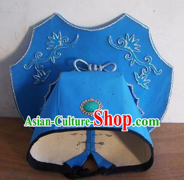 Chinese Traditional Beijing Opera Niche Scholar Blue Silk Hats for Men