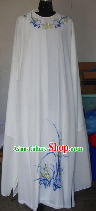 Chinese Traditional Beijing Opera Scholar Costumes Embroidered Orchid White Robe for Adults