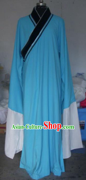 Chinese Traditional Beijing Opera Scholar Costumes Niche Blue Robe for Adults