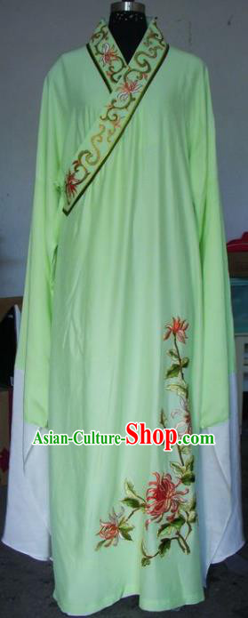 Chinese Traditional Beijing Opera Scholar Costumes Niche Embroidered Chrysanthemum Green Robe for Adults
