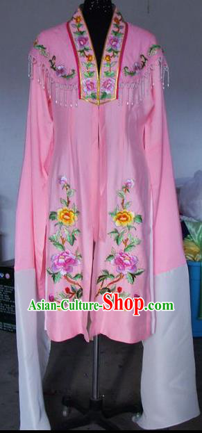 Chinese Traditional Beijing Opera Embroidered Peony Costumes China Peking Opera Actress Water Sleeve Pink Dress for Adults