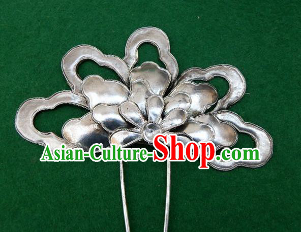 Traditional Chinese Miao Nationality Hair Accessories Hmong Female Folk Dance Hairpins Bracelet Sliver Necklace Headwear for Women