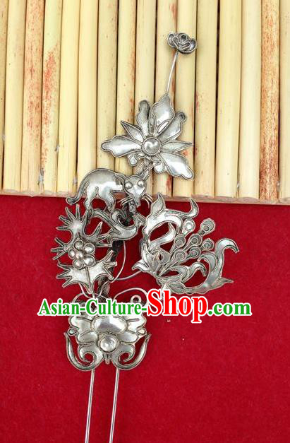 Traditional Chinese Miao Nationality Hair Accessories Hmong Female Folk Dance Hairpins Bracelet Sliver Necklace Headwear for Women