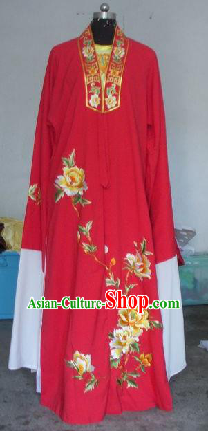 Chinese Traditional Shaoxing Opera Prince Embroidered Peony Red Robe Peking Opera Niche Costumes for Adults