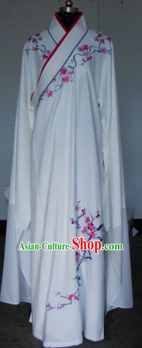 Chinese Traditional Shaoxing Opera Embroidered Wintersweet White Robe Peking Opera Niche Costumes for Adults