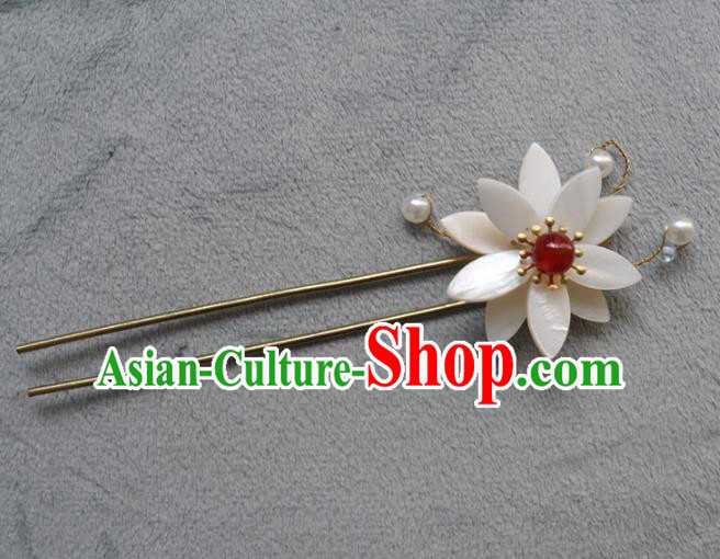 Chinese Traditional Hair Accessories Ancient Bride Hairpins White Lotus Hair Clip for Women