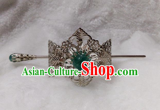 Chinese Traditional Ancient Prince Green Bead Hairdo Crown Hair Accessories Swordsman Hairpins for Men
