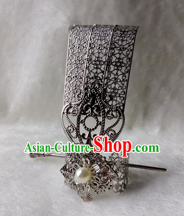 Chinese Traditional Ancient Prince White Bead Hairdo Crown Hair Accessories Swordsman Hairpins for Men