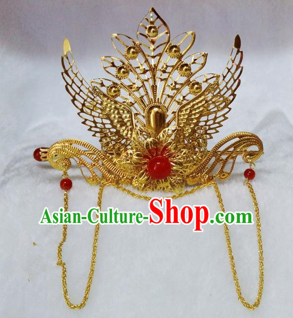 Chinese Traditional Hair Accessories Ancient Bride Hairpins Red Beads Phoenix Coronet for Women