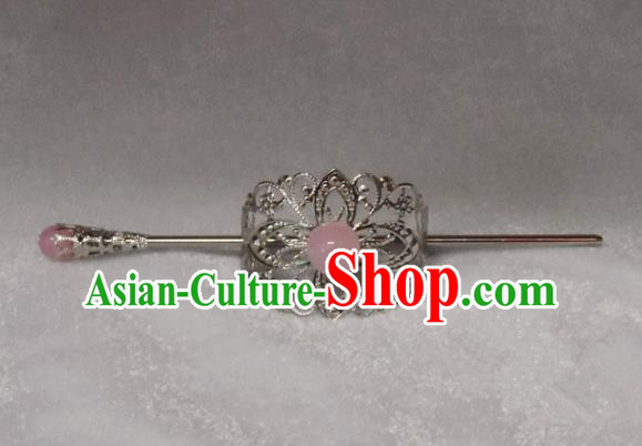 Chinese Traditional Ancient Handmade Pink Bead Hairdo Crown Hair Accessories Swordsman Hairpins for Men