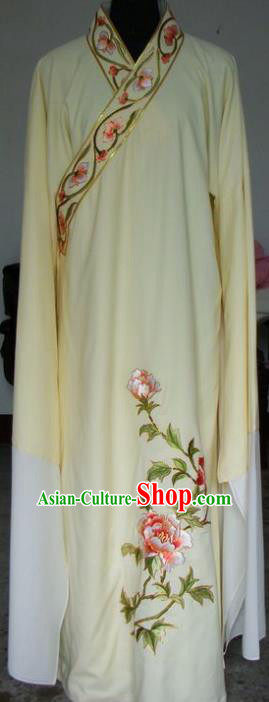 Chinese Traditional Shaoxing Opera Scholar Yellow Clothing Peking Opera Niche Embroidered Peony Costumes for Adults
