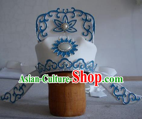 Chinese Traditional Beijing Opera Taoist Priest Scholar White Hats Headwear for Men