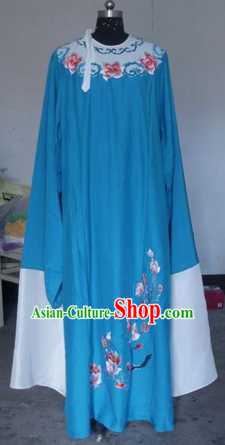 Chinese Traditional Shaoxing Opera Scholar Blue Robe Peking Opera Niche Embroidered Mangnolia Costumes for Adults