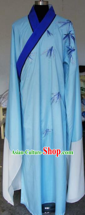 Chinese Traditional Shaoxing Opera Niche Clothing Peking Opera Scholar Printing Bamboo Blue Robe for Adults