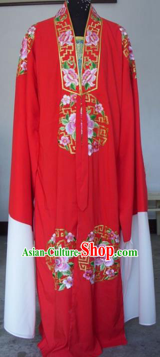 Chinese Traditional Shaoxing Opera Scholar Embroidered Peony Red Robe Peking Opera Niche Costumes for Adults