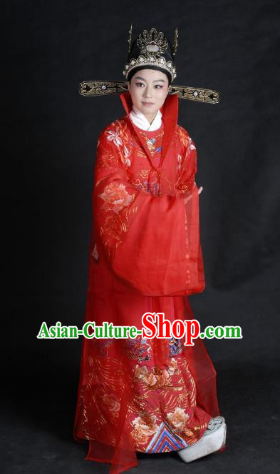 Chinese Traditional Shaoxing Opera Lang Scholar Robe Peking Opera Niche Embroidered Red Costume for Adults