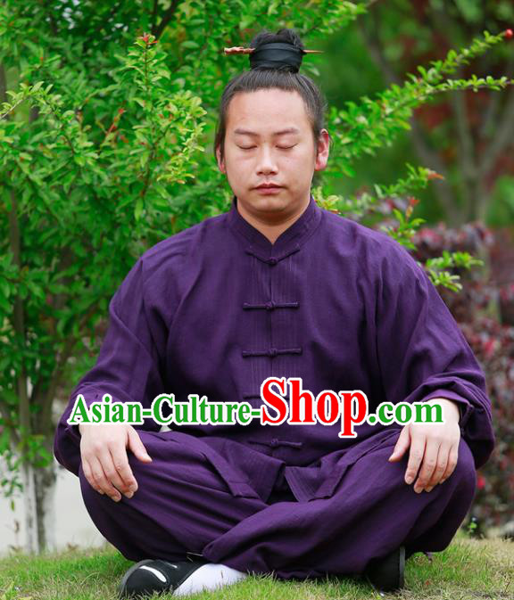 Chinese Traditional Martial Arts Costume Tai Chi Kung Fu Purple Clothing for Men