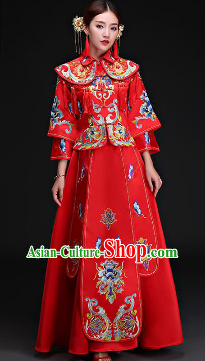 Chinese Traditional Wedding Costumes Ancient Longfeng Flown Bride Embroidered Xiuhe Suits for Women