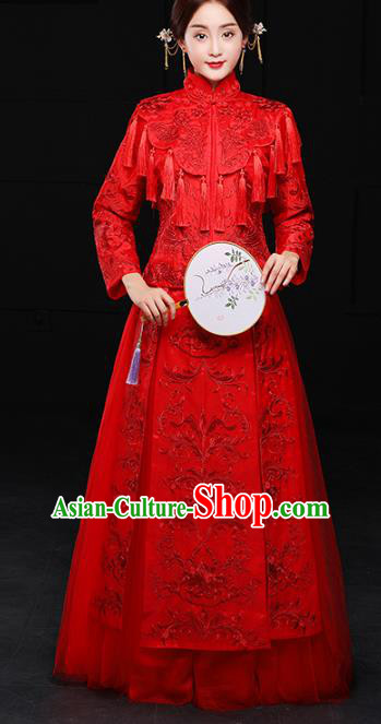 Chinese Traditional Wedding Costumes Ancient Bride Xiuhe Suits Embroidered Dress for Women