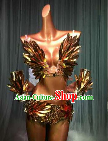Top Grade Pub Singer Stage Performance Customized Golden Feather Costume Halloween Models Catwalks Clothing for Women