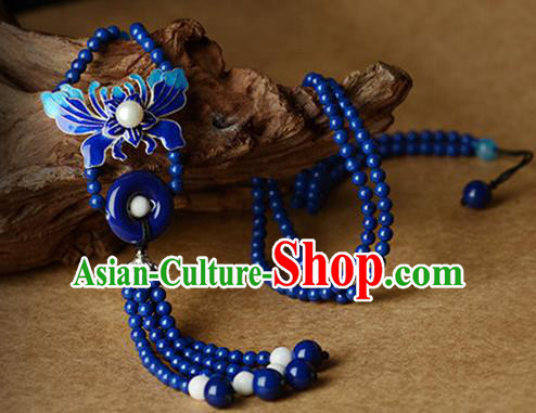 Chinese Traditional Jewelry Accessories Ancient Palace Hanfu Blueing Butterfly Necklace for Women